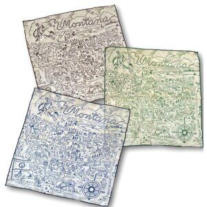 3 Vintage Montana Map Square Handkerchiefs 12 Inch